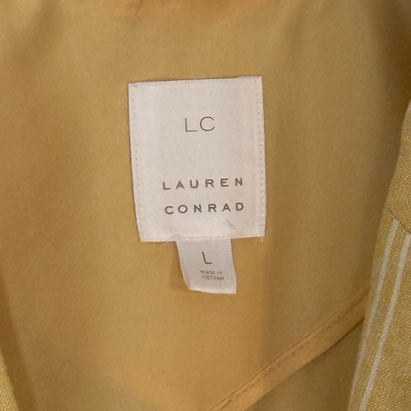 LC Lauren Conrad Women L Yellow Striped Linen Blend Double Breasted Blazer - Picture 3 of 5